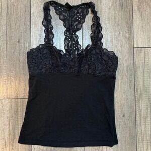 Electric Pink Black‎ Lace Racerback Tank Top Sleeveless Casual Women's Large